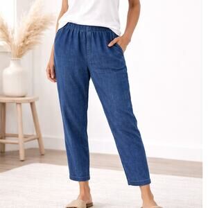 J. Jill Pure Jill Indigo Tapered Shorewash Pull On Pants-Large Tencel Lyocell
